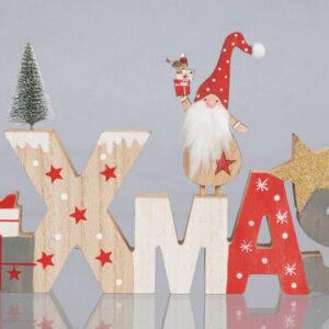 SCRITTA XMAS SU BASE CON BABBO NATALE 28 X 18 CM