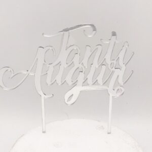 Cake Topper Plexi Argento Tanti Auguri 20 x 15 cm