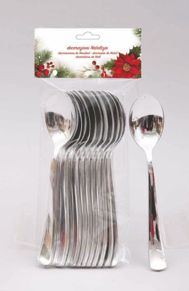 12 Cucchiai In Plastica Argento 17 cm