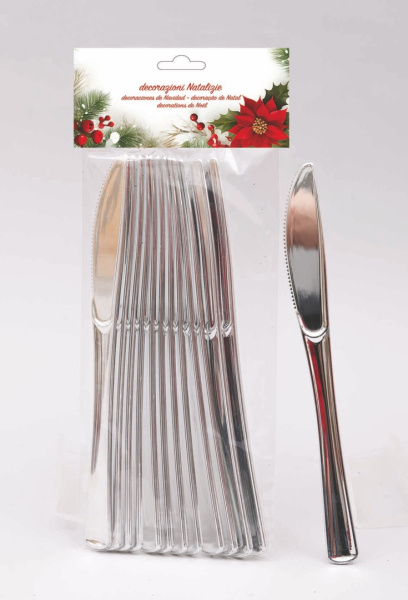 12 Coltelli In Plastica Argento 20 cm