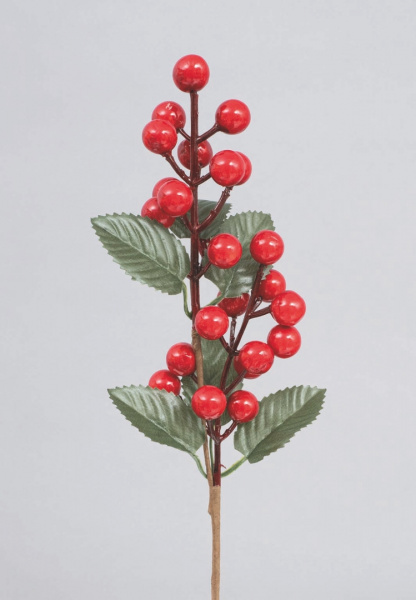 Rametto Pvc Con Bacche Rosse e Foglie 35 cm