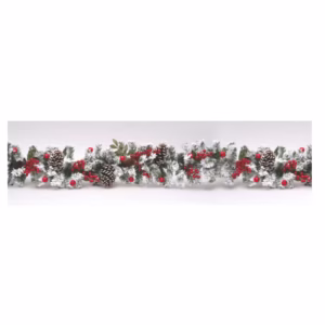 Ramo Pvc Verde Con Rami Nevati e Bacche 2 mt x 25 cm