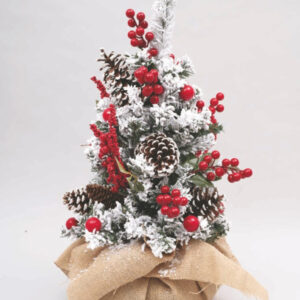 Albero Pvc Verde Con Rami Nevati e Bacche 60 cm