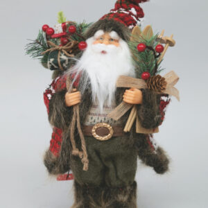 Babbo Natale Verde Pelliccia Marrone e Sci 30 cm