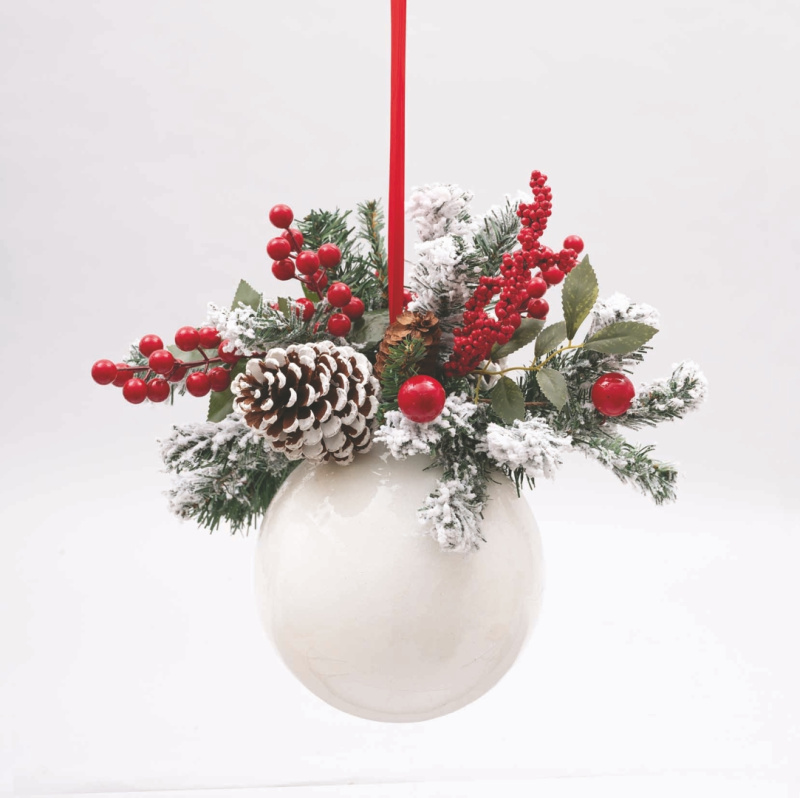 Sfera Polistirolo Bianca Decorata Rami Neve 20 cm
