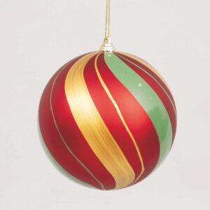 Sfera Rossa Metal a Strisce Oro e Verde 200 mm