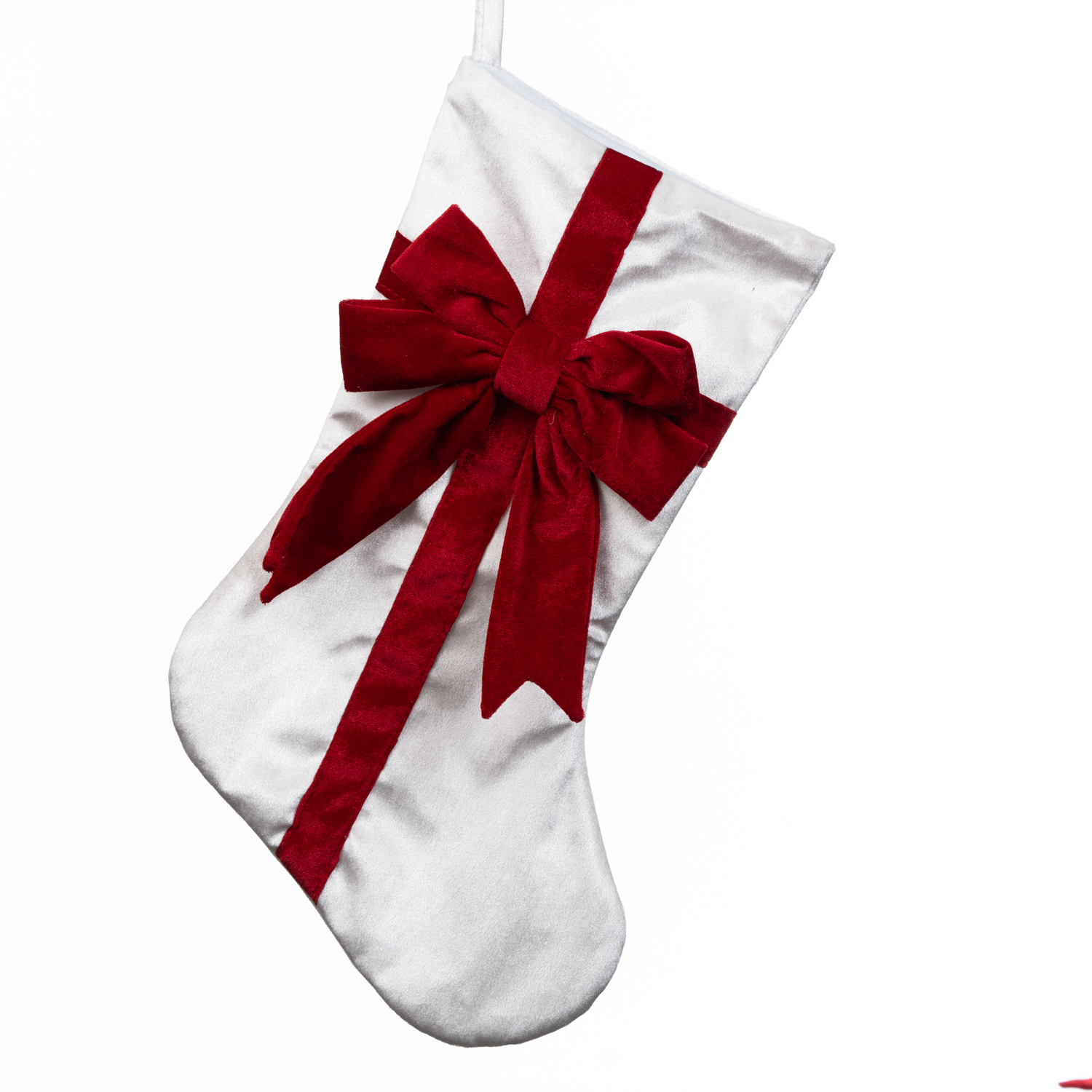 Calza Velluto Bianco Con Fiocco Rosso 50 cm