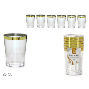 6 Bicchieri Trasparenti Con Bordo Oro 28 cl
