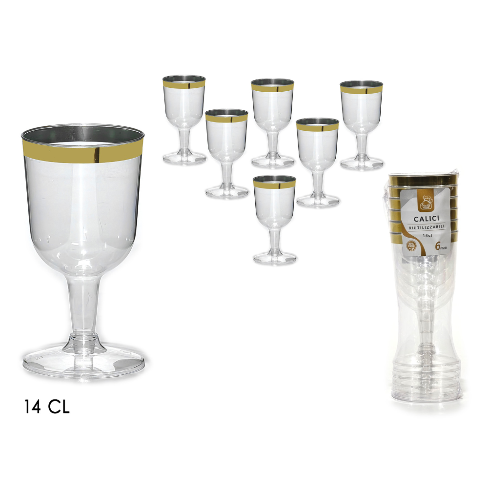 Set 6 Calici Trasparenti Con Bordo Oro 14 cl