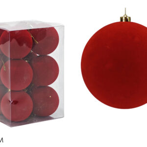 Set 12 Palline Natalizie In Velluto Rosso 6 cm