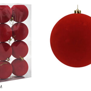 Set 8 Palline Natalizie In Velluto Rosso 8 cm