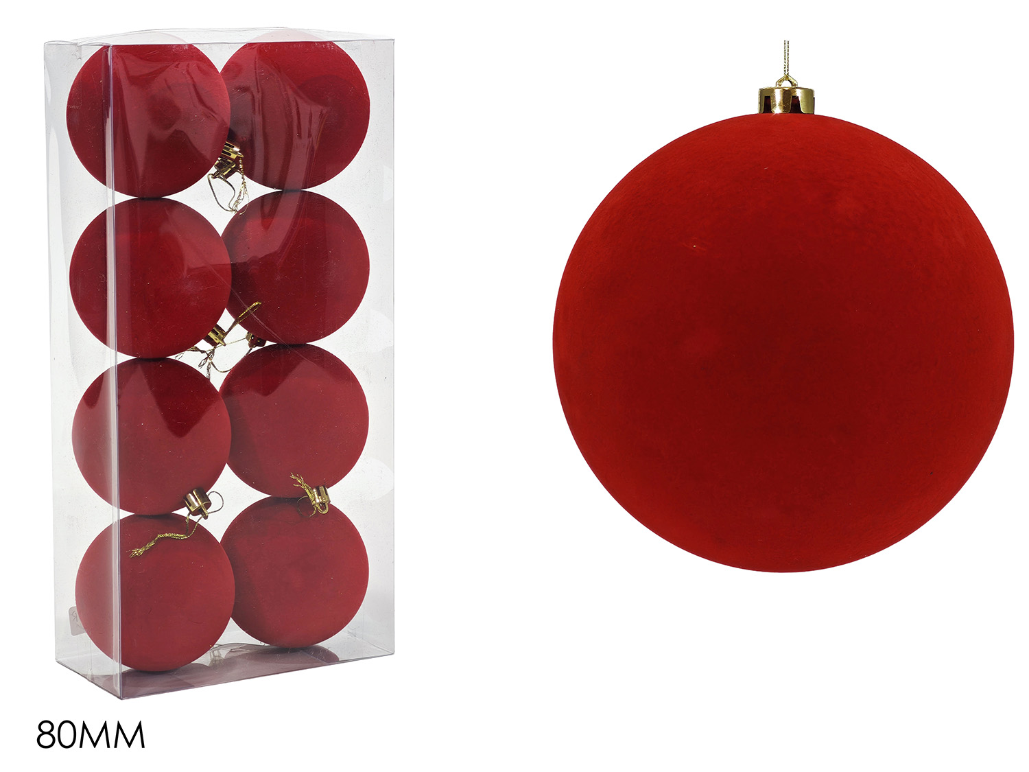 Set 8 Palline Natalizie In Velluto Rosso 8 cm
