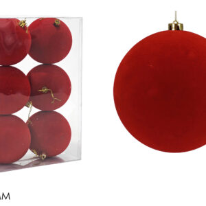 Set 6 Palline Natalizie In Velluto Rosso 10 cm