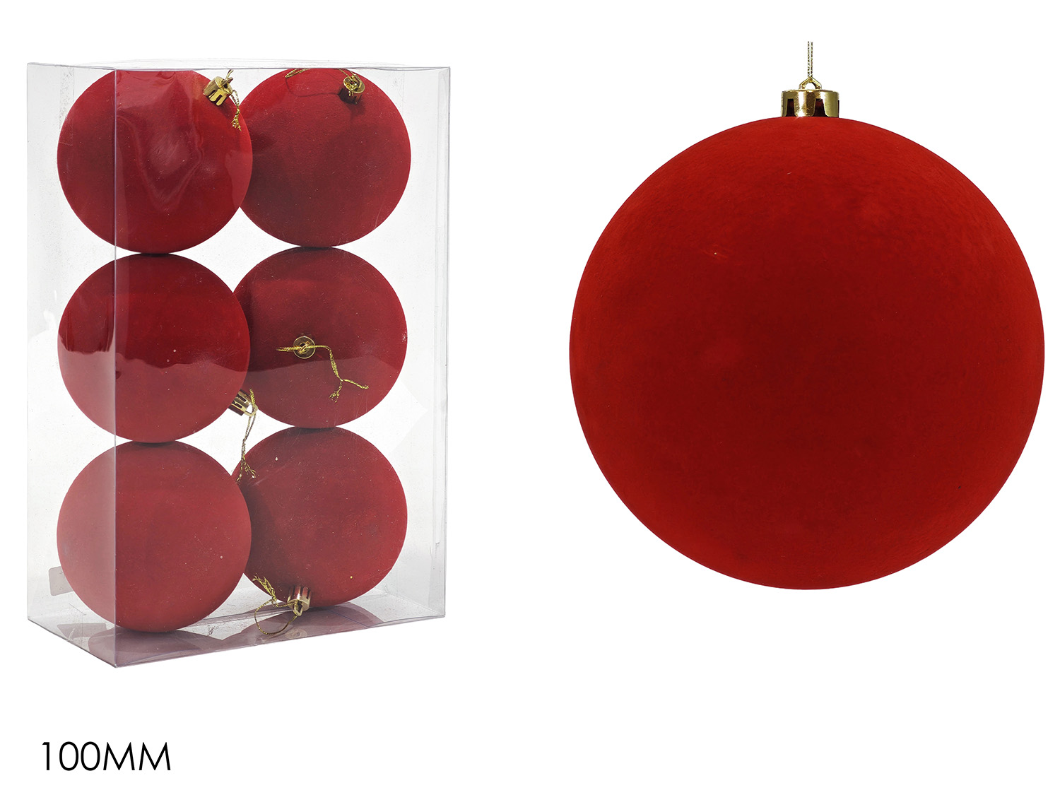 Set 6 Palline Natalizie In Velluto Rosso 10 cm