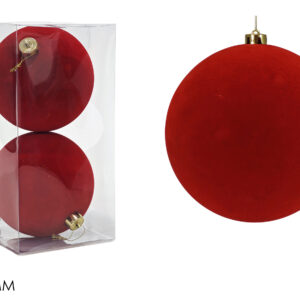 Set 2 Palline Natalizie In Velluto Rosso 15 cm