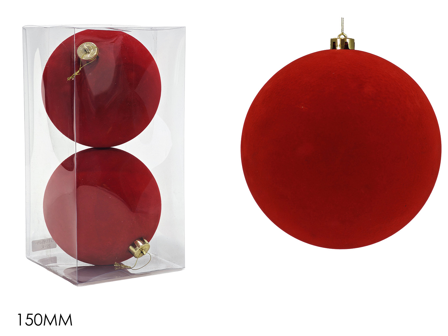 Set 2 Palline Natalizie In Velluto Rosso 15 cm