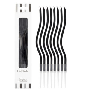 8 Candeline Nere Curly Con Sostegni 12.5 cm