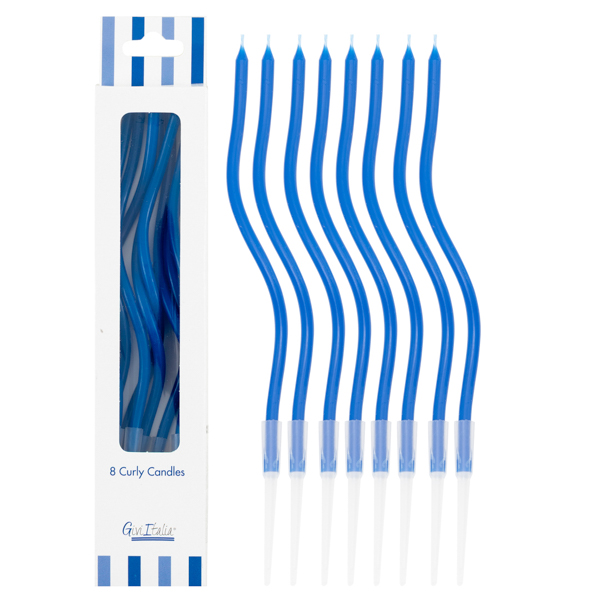 8 Candeline Blu Scuro Curly Con Sostegni 12.5 cm