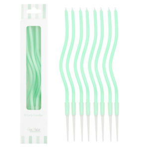 8 Candeline Verde Acqua Curly Con Sostegni 12.5 cm