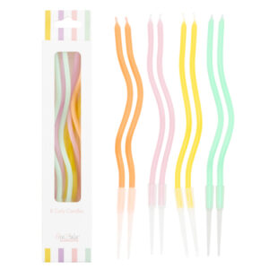 8 Candeline Multicolor Curly Con Sostegni 12.5 cm