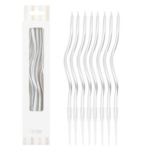 8 Candeline Argento Curly Con Sostegni 12.5 cm