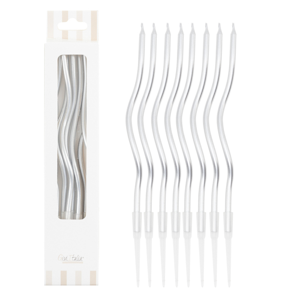 8 Candeline Argento Curly Con Sostegni 12.5 cm