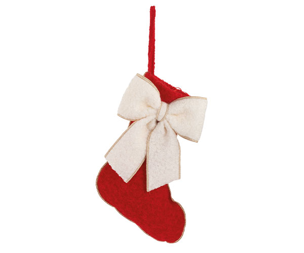 Calza Lana Rossa Con Fiocco Bianco 40 cm Calza Lana Rossa Con Fiocco Bianco 30 cm