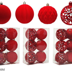 Set 6 Palline Natalizie in Velluto Rosso 10 cm
