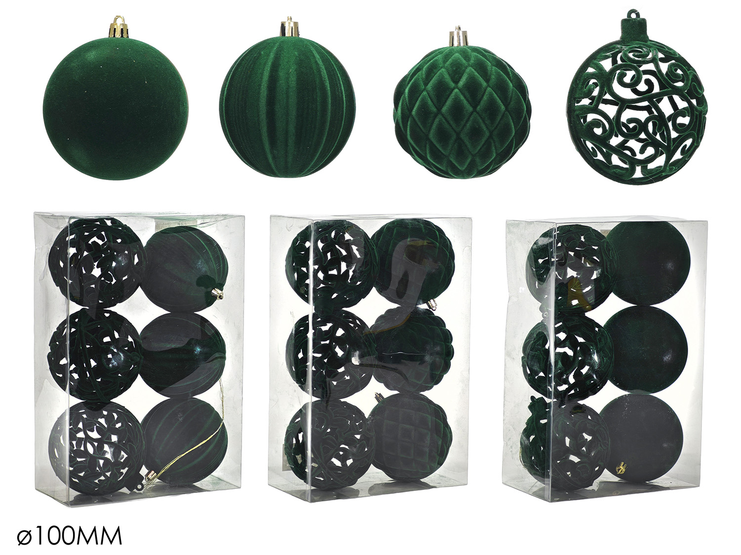 Set 6 Palline Natalizie in Velluto Verde Scuro 10 cm