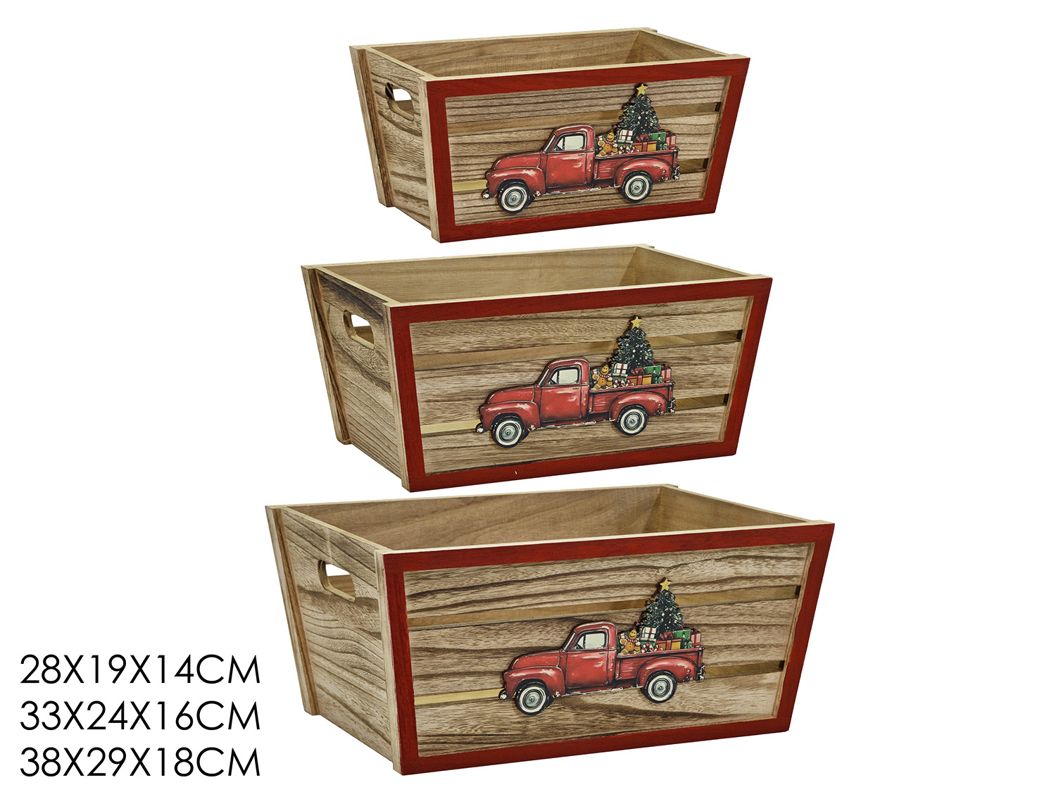 3 Cassette Legno Naturale Furgone Natalizio