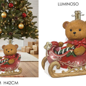 Base Albero Slitta con Orso e LED Luminosi 35 x 42 cm