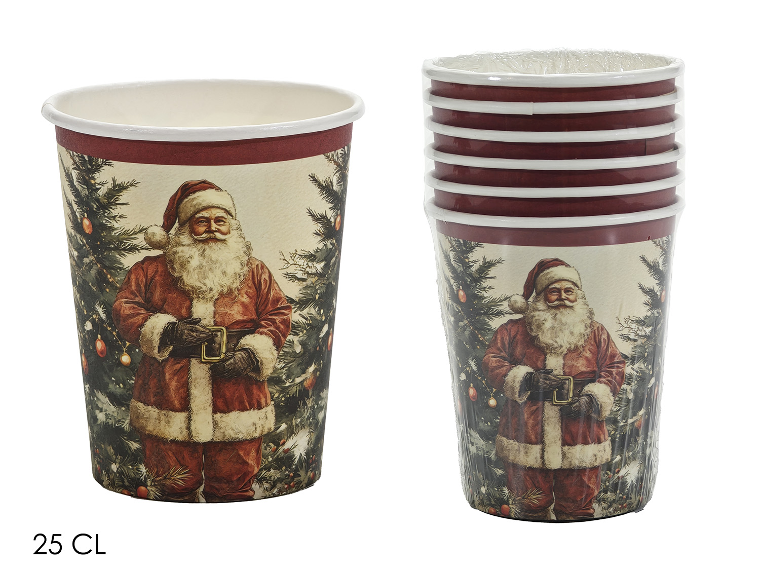 Set 6 Bicchieri Natalizi Cartoncino Babbo Natale 25 cl
