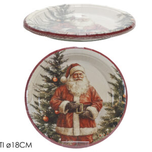 Set 6 Piattini Natalizi Cartoncino Babbo Natale 18 cm