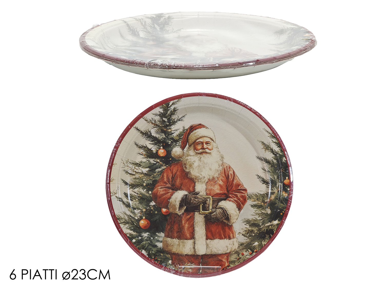 Set 6 Piatti Natalizi In Cartoncino Babbo Natale 23 cm