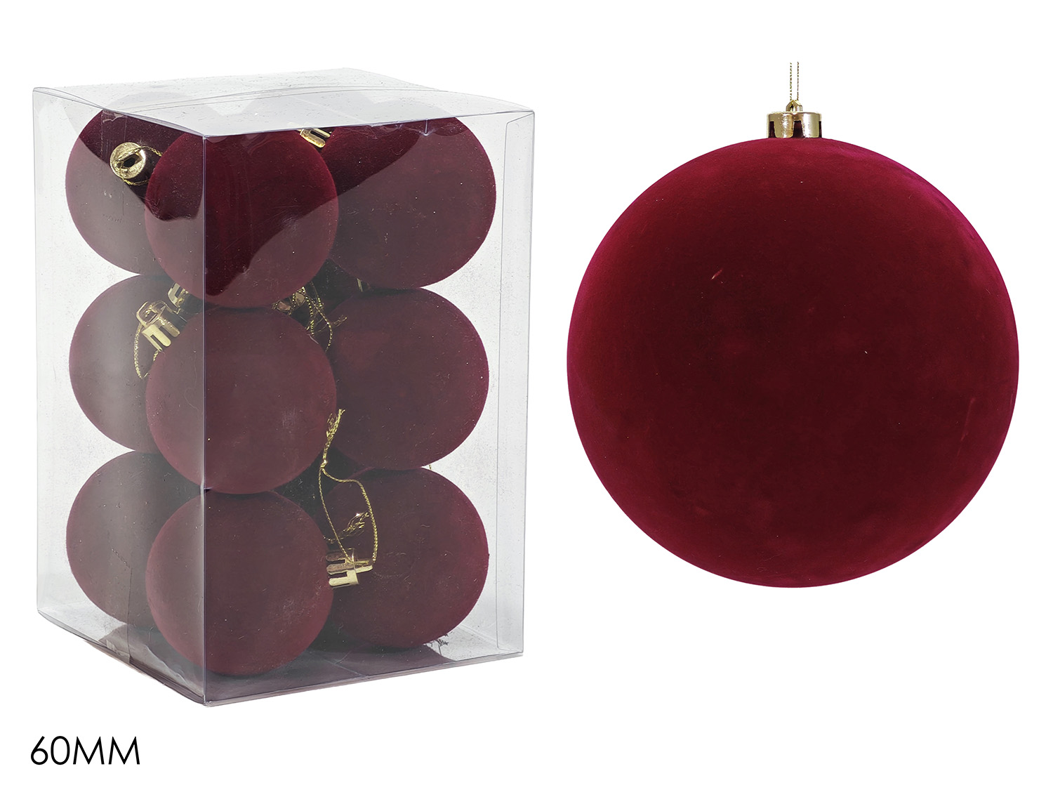 Set 12 Palline Natalizie in Velluto Borgogna 6 cm