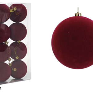Set 8 Palline Natalizie in Velluto Borgogna 8 cm