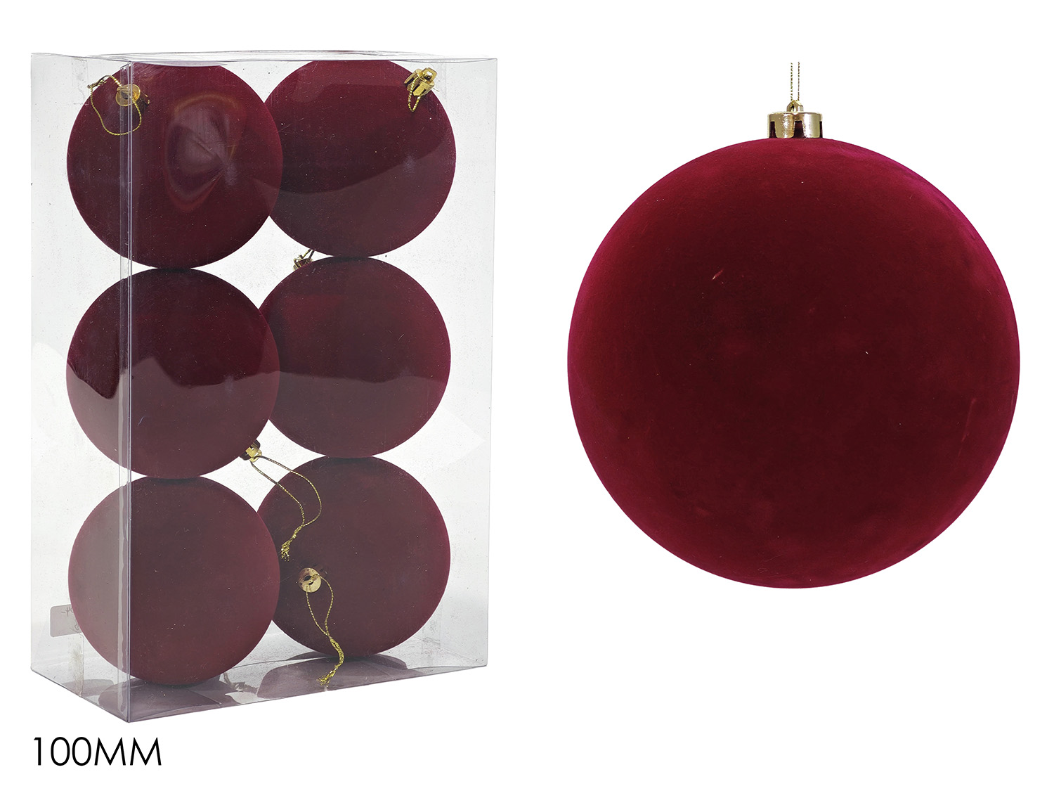 Set 6 Palline Natalizie in Velluto Borgogna 10 cm