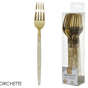 12 forchette oro con glitter 19 cm