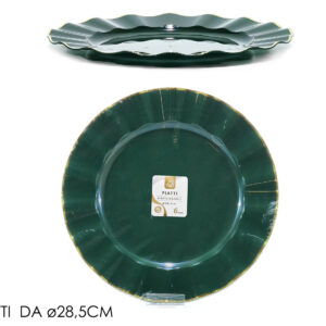 6 Piatti Verde Scuro Con Bordo Oro 28 cm